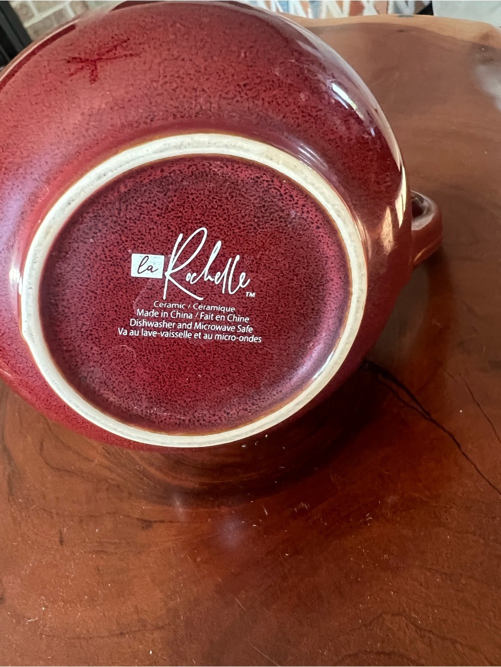 Glazed Red Ceramic Mug with Blue-Drip Accent and Twisted Handle - Picture 3 of 4